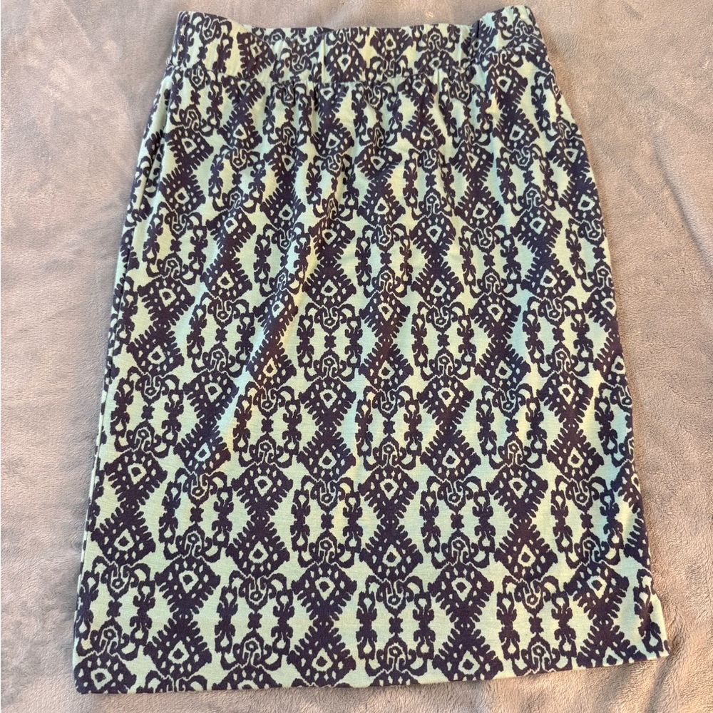 Market & Spruce dark gray and light sage green and Patterned knit Pencil Skirt